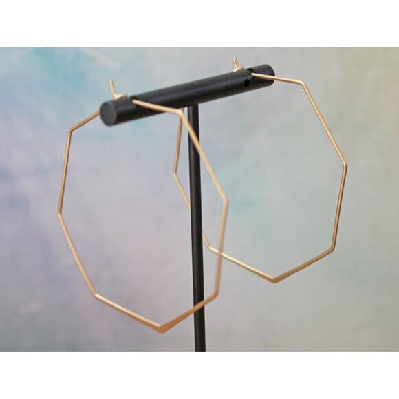 Pre-Owned Octagon Shaped Large Gold Hoop Earrings E109 - Picture 2 of 3